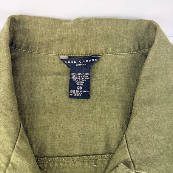 Anne Carson 2X Women's 100% Olive Green Button Up Tunic Long Shirt Dress - Picture 9 of 11